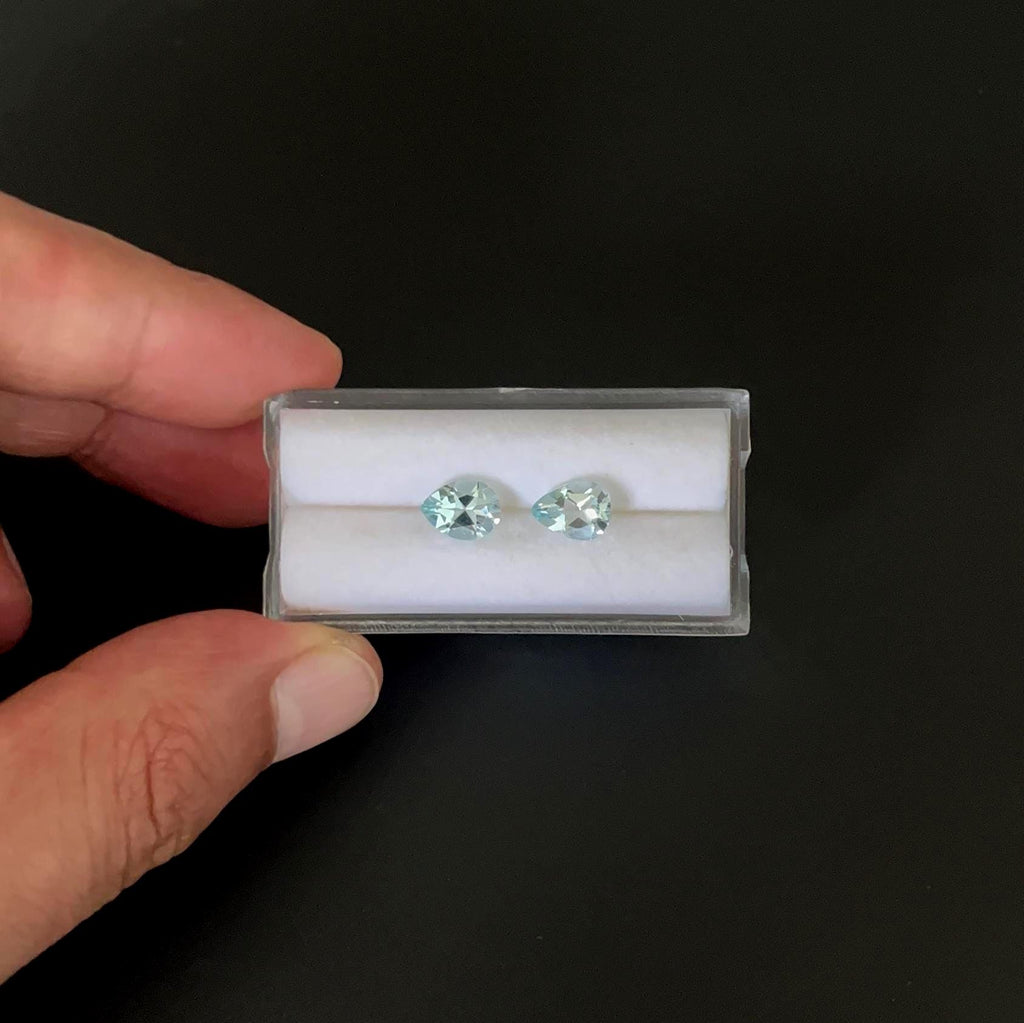 Faceted Aquamarine  Pear Shape 8x6 mm Matching Pair Approximately 1.85 Carat