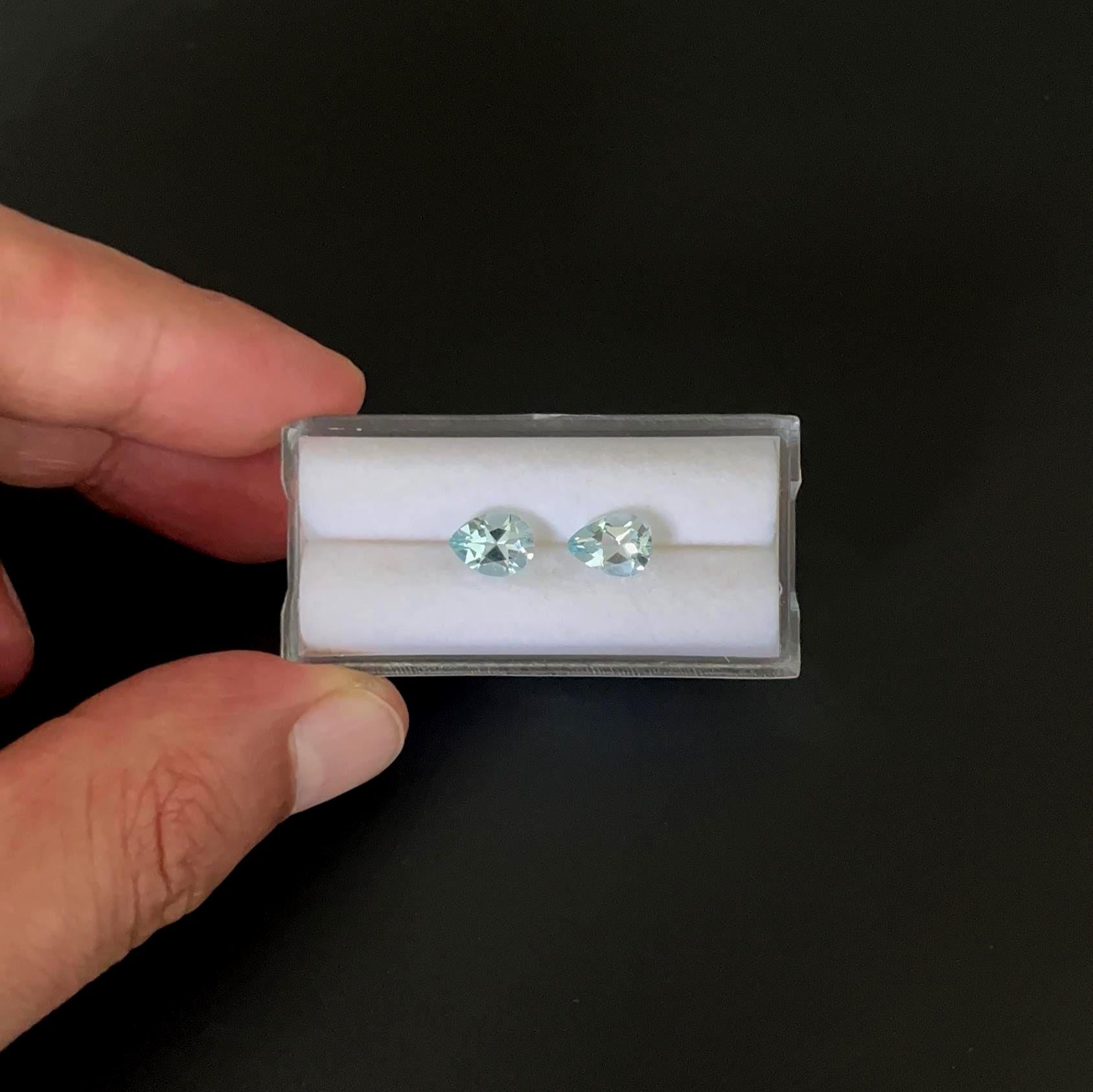 Faceted Aquamarine  Pear Shape 8x6 mm Matching Pair Approximately 1.85 Carat