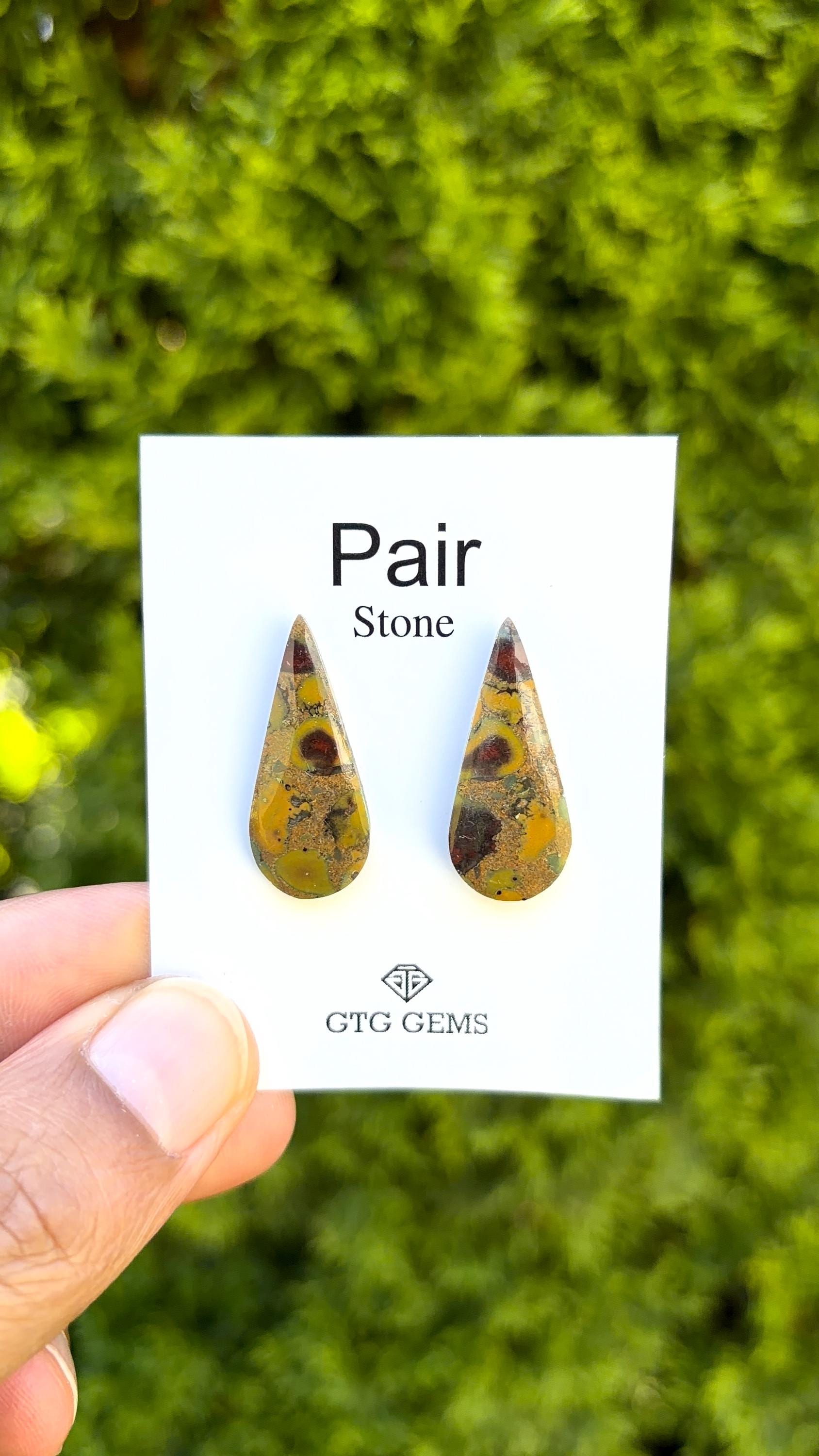 Jasper Cabochon Matching Pair 28x12 mm, Approximately 17 carat (GTG-MJ-4)