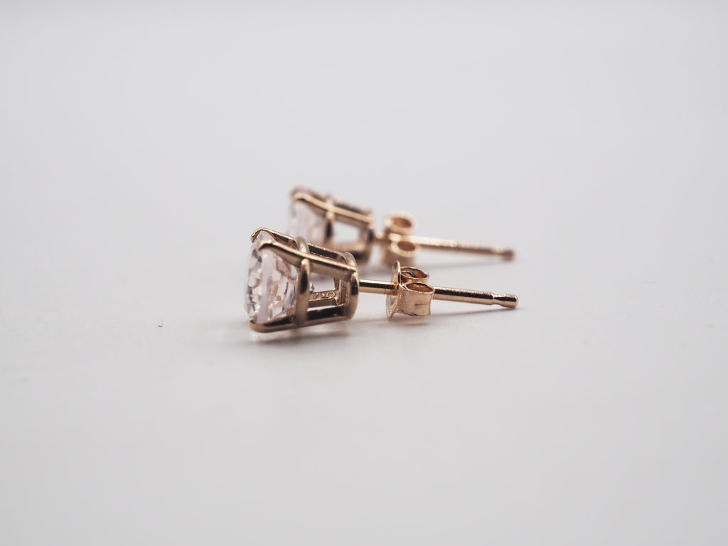 14K Rose Gold  Morganite Stud, Morganite Earring