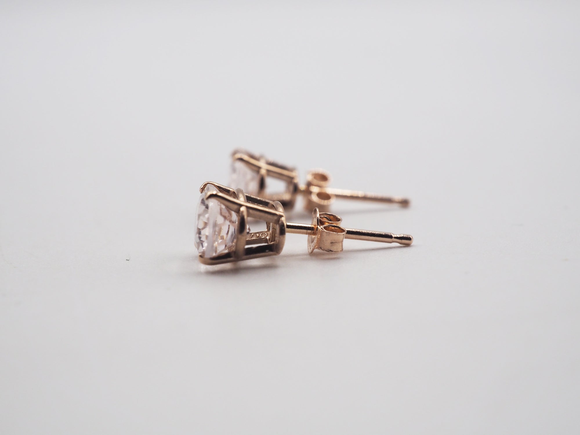 14K Rose Gold  Morganite Stud, Morganite Earring