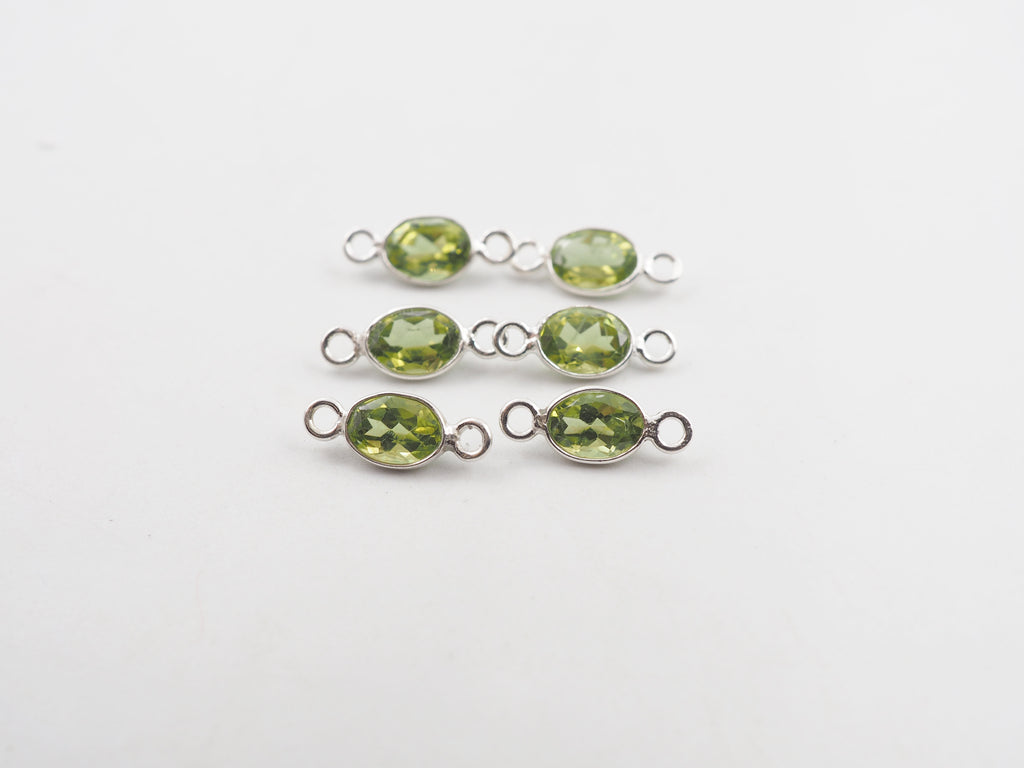 7x5mm Peridot Silver Bezel, Double Connector, Peridot Bezel, Peridot Charm