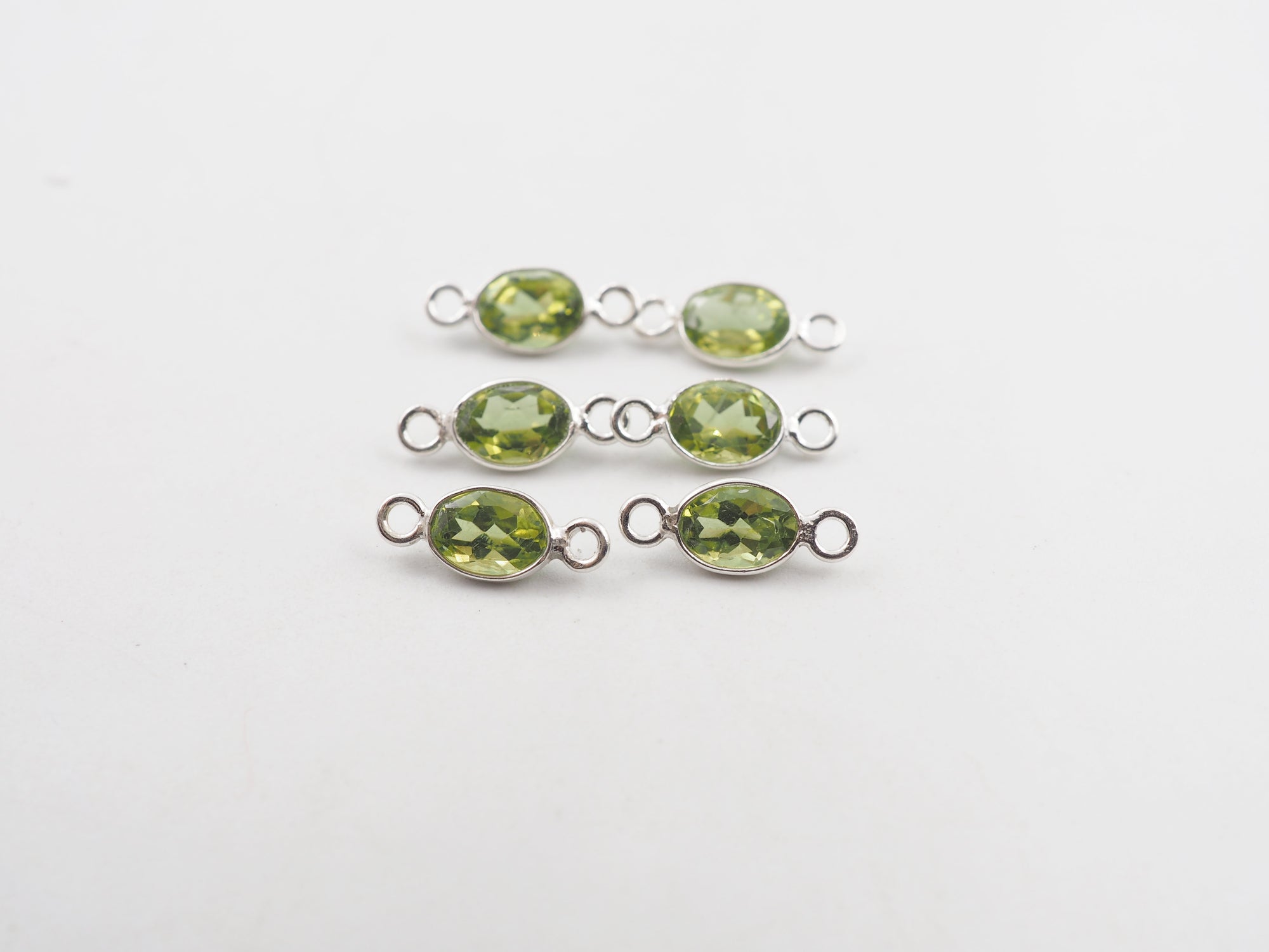 7x5mm Peridot Silver Bezel, Double Connector, Peridot Bezel, Peridot Charm
