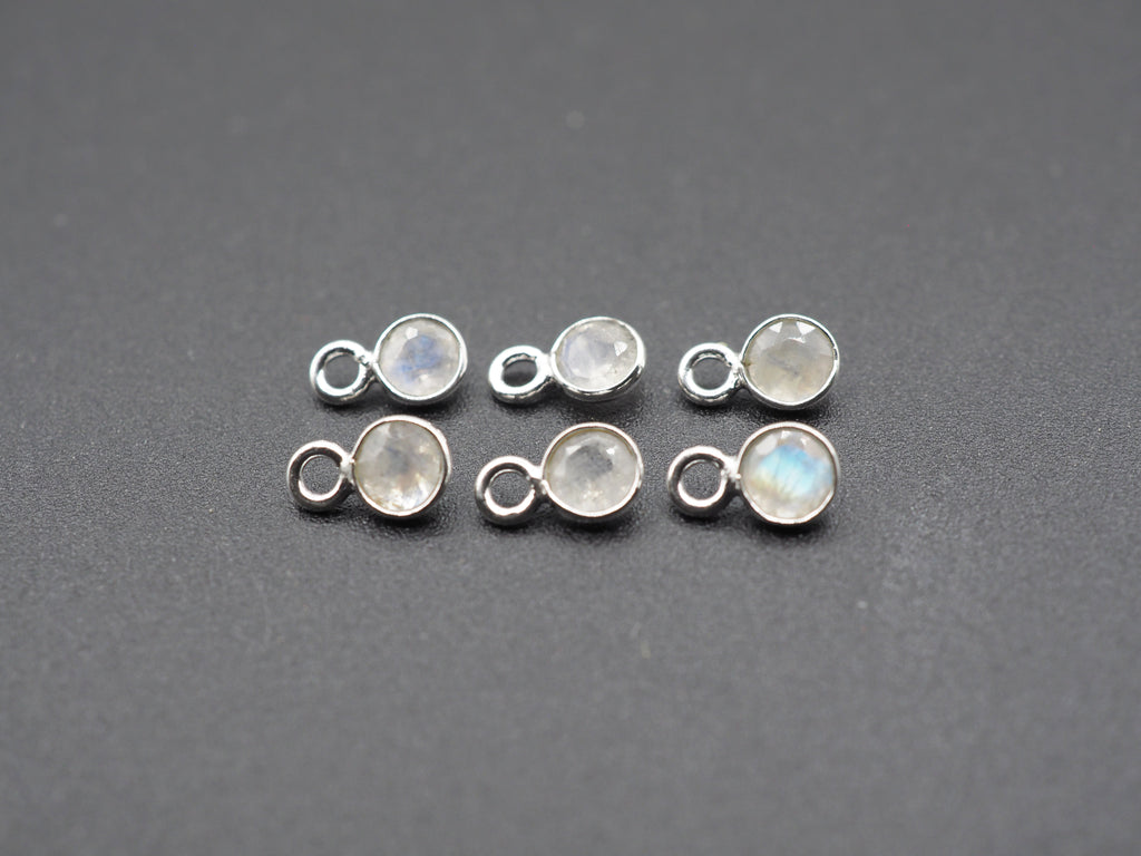 Rainbow Moonstone Silver Bezel 4mm,Single Connector, Silver Bezel
