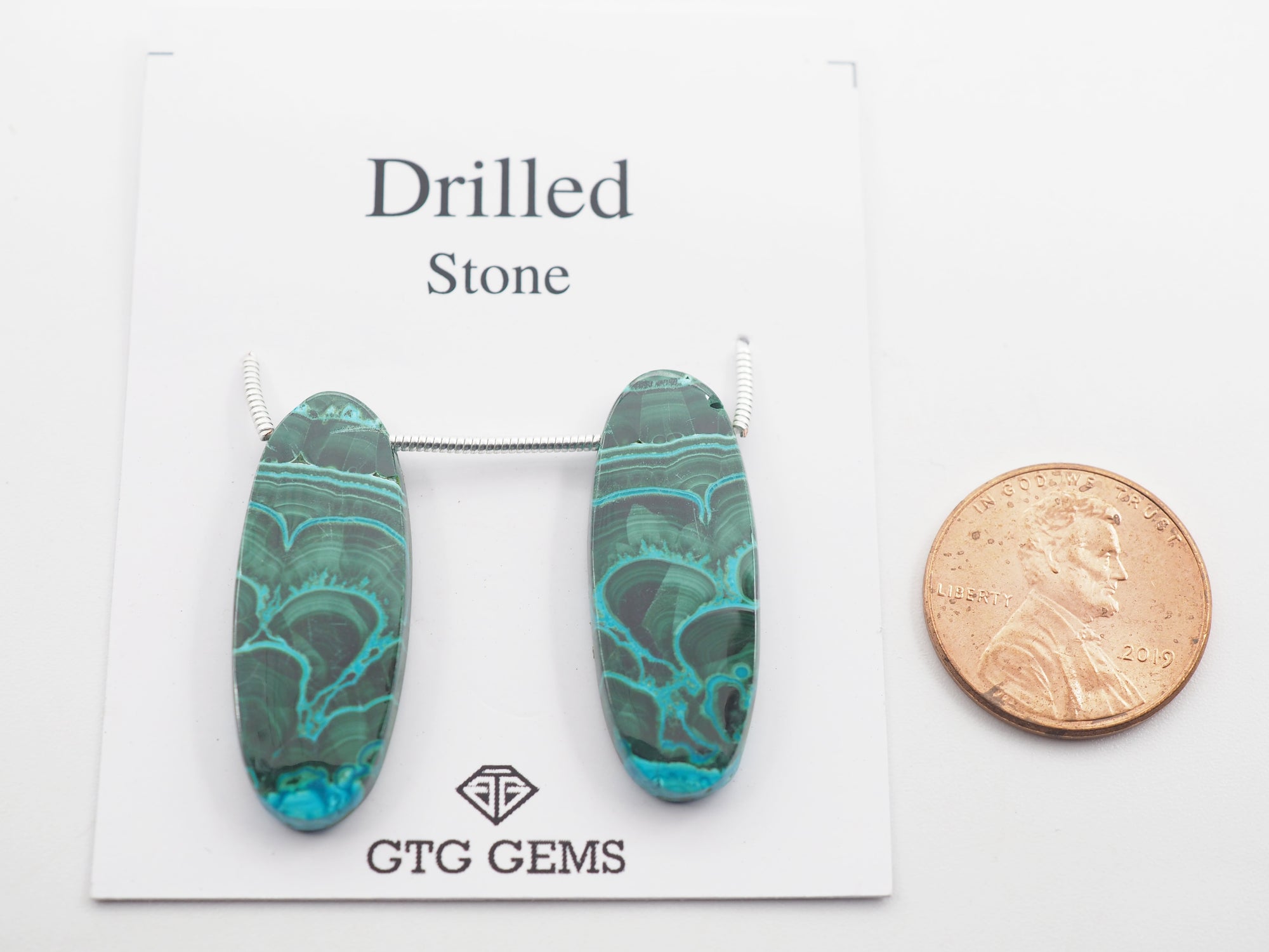 Drilled Malachite Chrysocolla matching pair 29x11mm