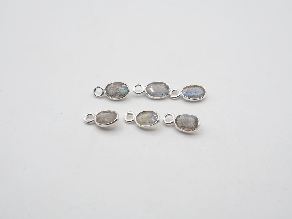 Labradorite Silver Bezel 6x4mm, Single Connector, Labradorite Charm