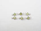4x4mm Peridot Silver Bezel, Double Connector, Peridot Bezel, Peridot Charm