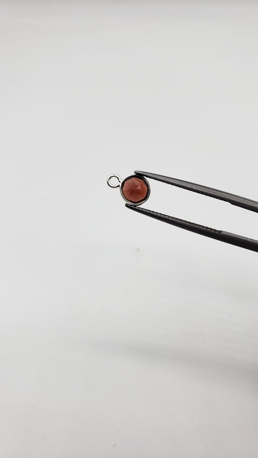 Garnet Bezel Round Shape 6mm, Single  Connector, Garnet Bezel, Garnet Charm, 925 Sterling Silver