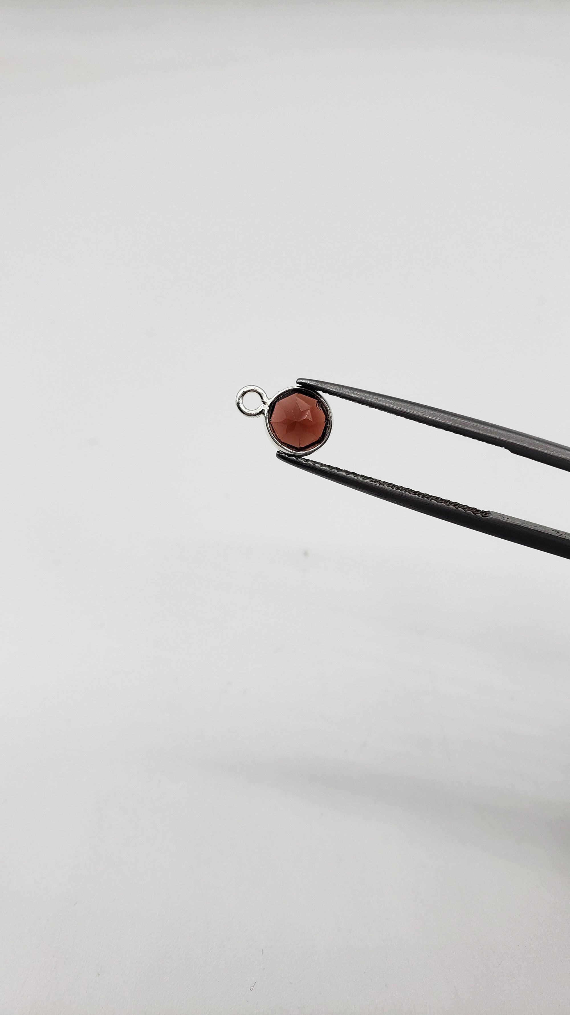 Garnet Bezel Round Shape 6mm, Single  Connector, Garnet Bezel, Garnet Charm, 925 Sterling Silver