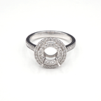 14K  White Gold Ring Round 6.5 mm With White Diamonds , Semi-Mount