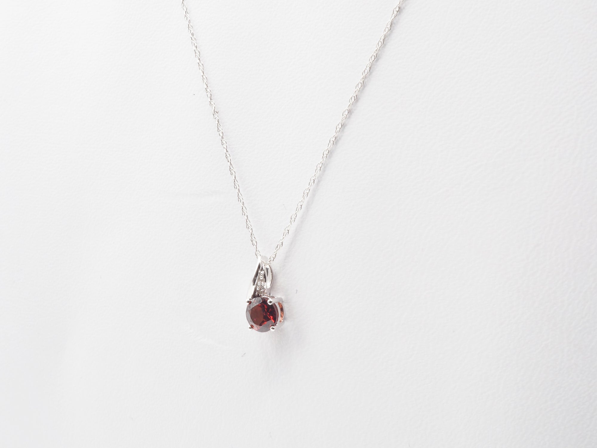 10K White Gold Garnet with Diamond Pendant
