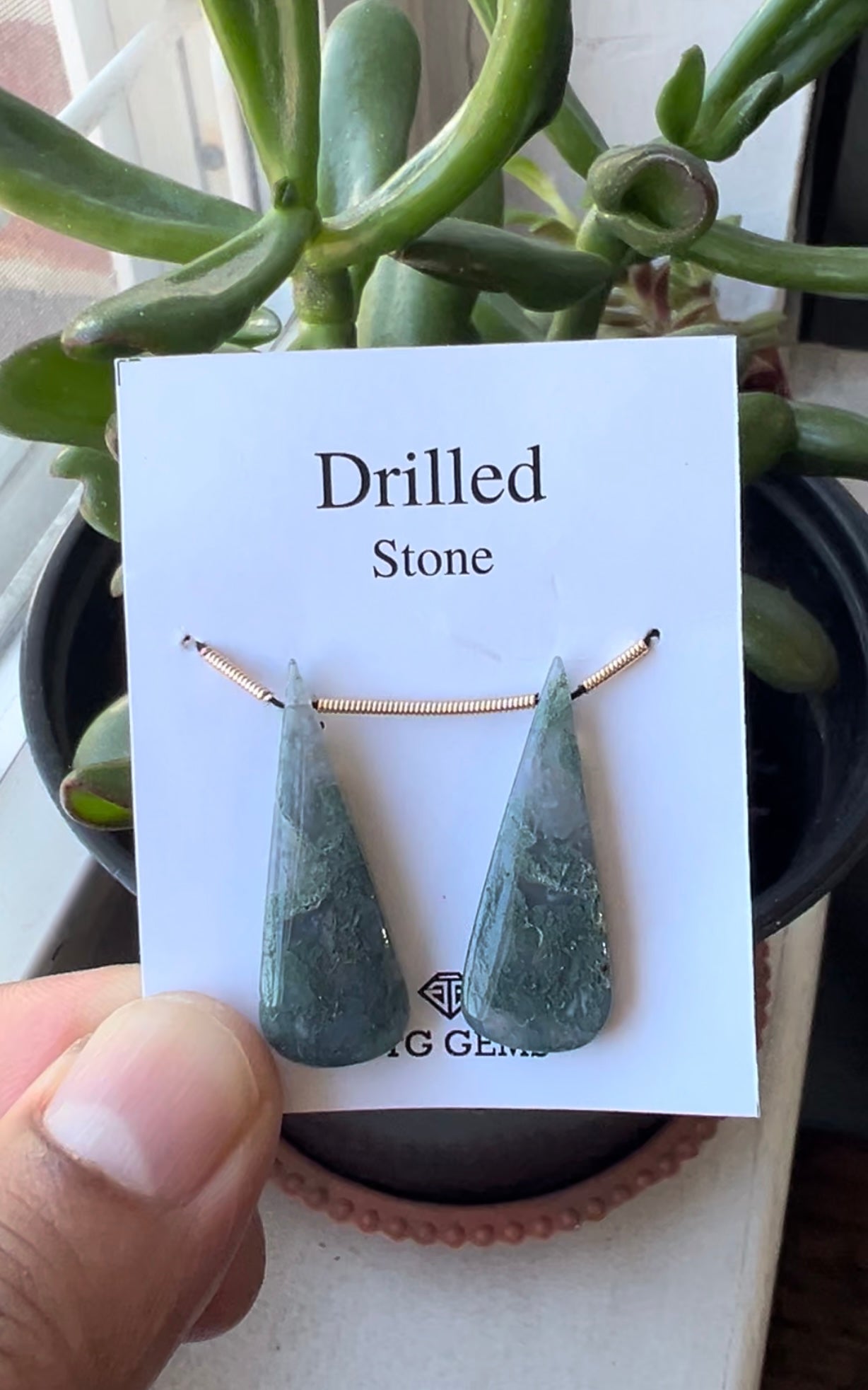 Natural Green Moss Agate Drilled 32x12mm Approximately 25.50 Carat