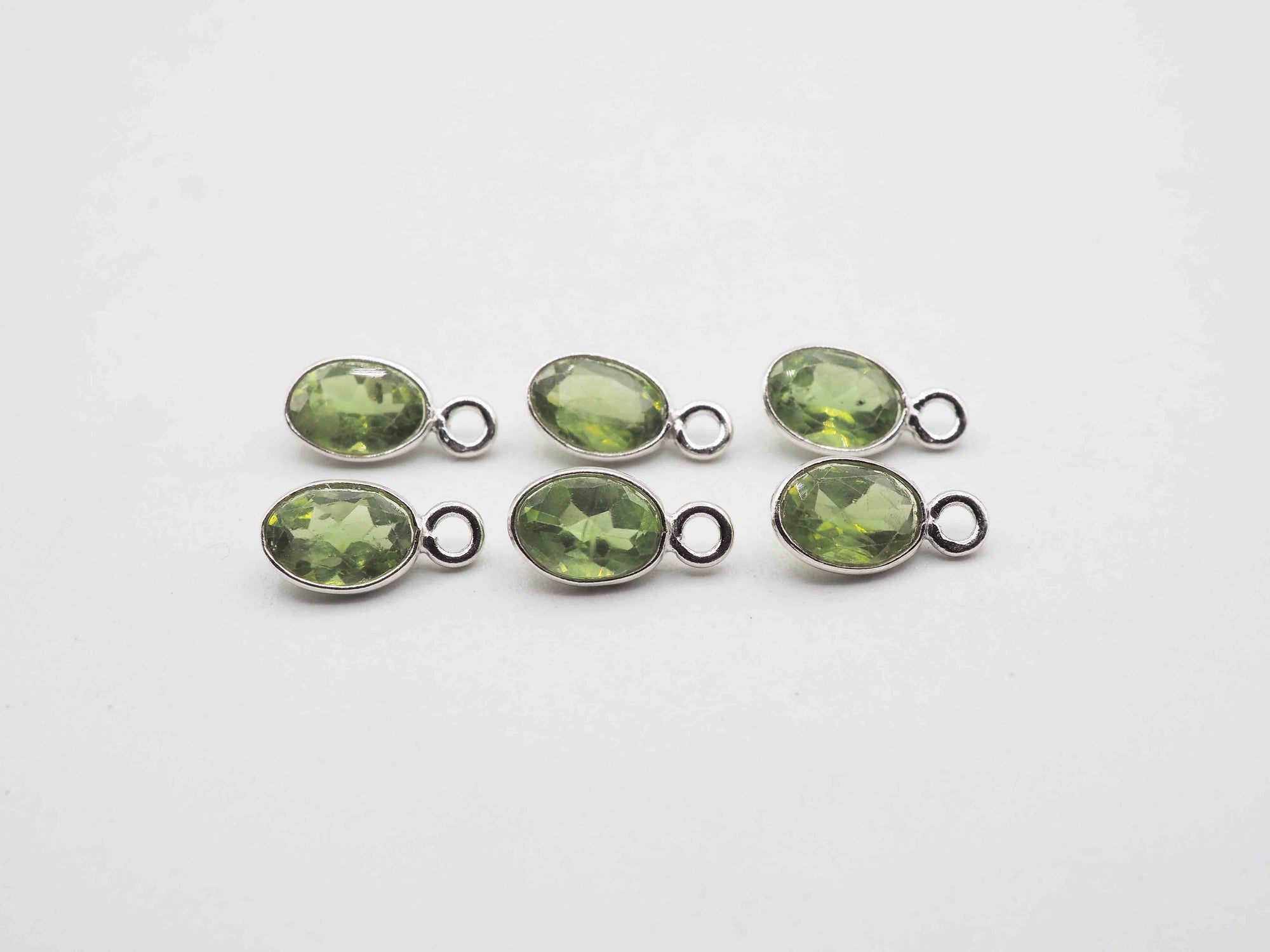 7x5mm Peridot Silver Bezel, Single Connector, Peridot Bezel, Peridot Charm