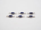 Lapis Silver Bezel 6x4mm , Double Connector, 925 Sterling Silver
