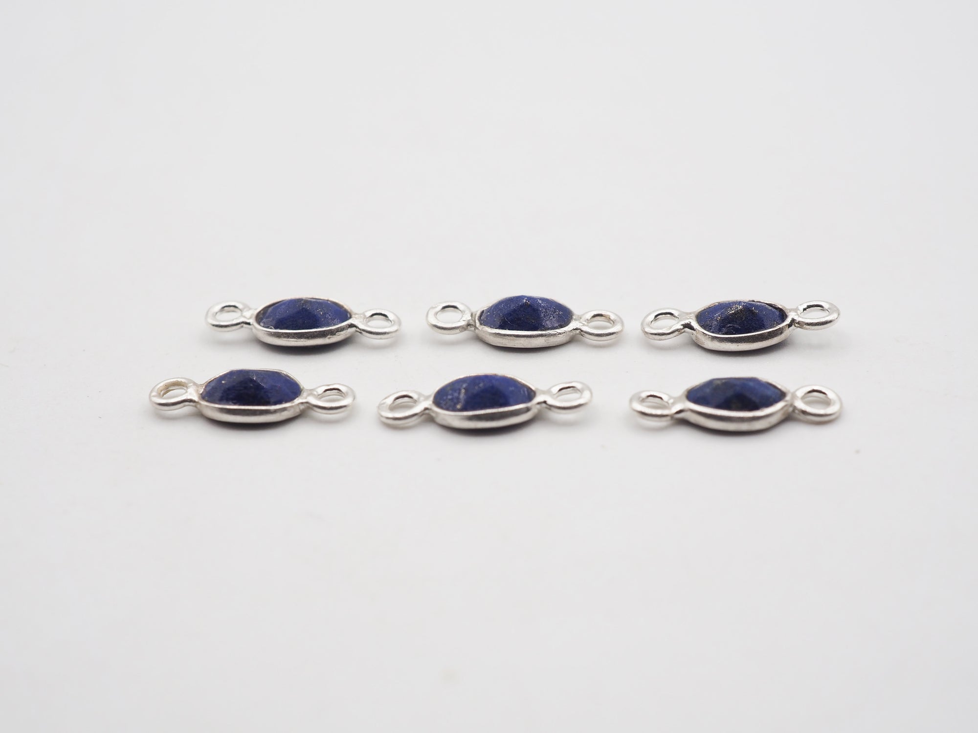 Lapis Silver Bezel 6x4mm , Double Connector, 925 Sterling Silver