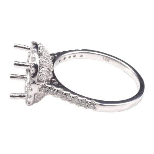 14K White Gold Ring Round 8.5 mm With White Diamonds , Semi-Mount