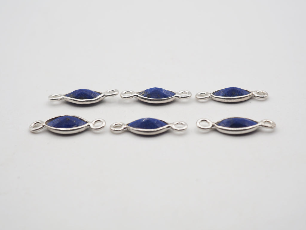Lapis Silver Bezel 7x4mm ,Double Connector, 925 Sterling Silver