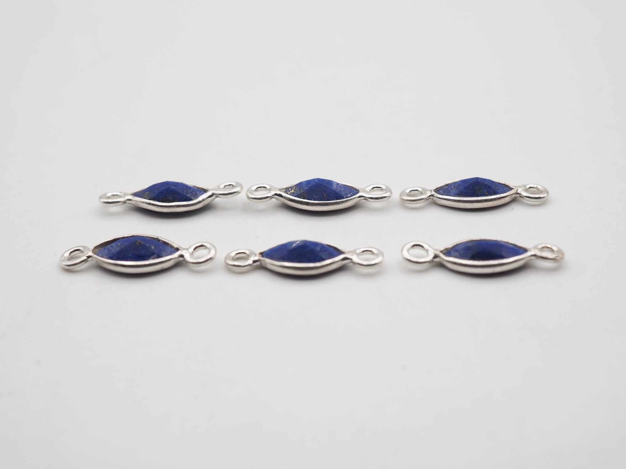 Lapis Silver Bezel 7x4mm ,Double Connector, 925 Sterling Silver