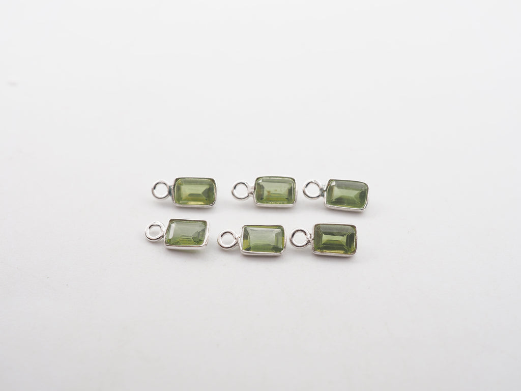 6x4mm Peridot Silver Bezel, Single Connector, Peridot Bezel, Peridot Charm