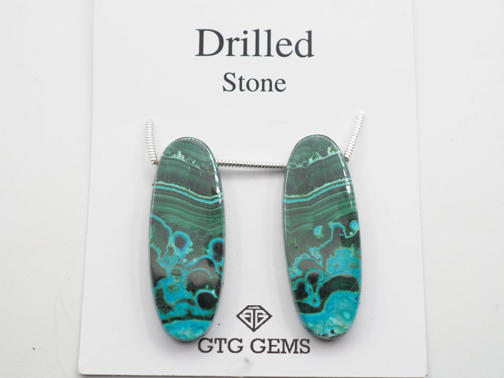 Drilled Malachite Chrysocolla matching pair 30.50x11mm Approximately 39 carat