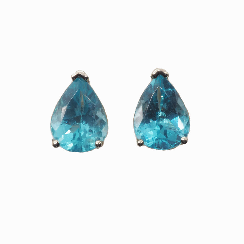 Apatite Pear Shape 8X 5 mm Stud Earrings in 14K White Gold