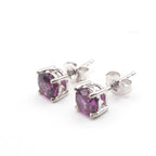 Purple Garnet  Round 5mm Stud Earrings in 14K White Gold