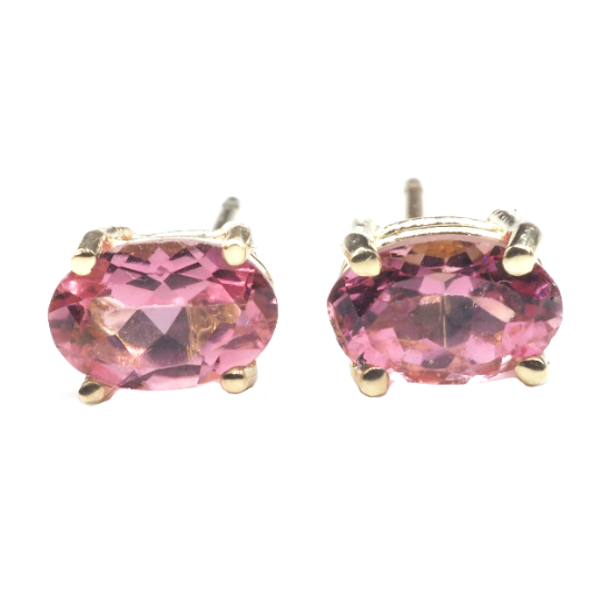 Pink Tourmaline Oval  6x4 mm Stud Earrings in 14K Yellow Gold