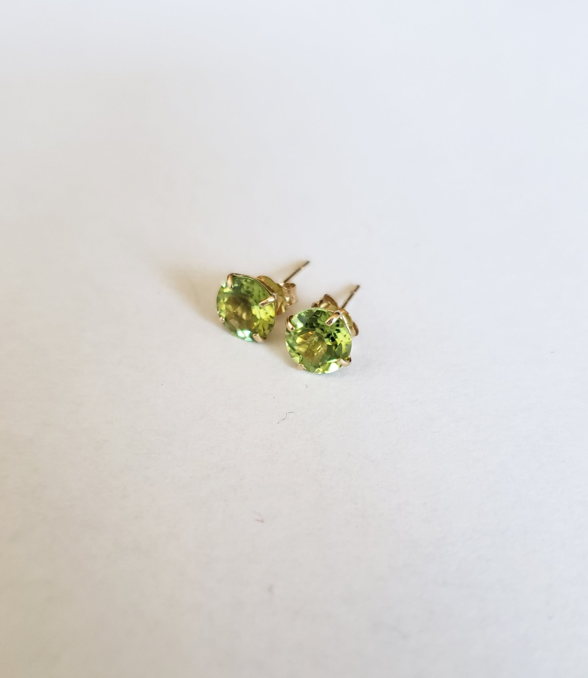 14K Yellow Gold Natural Peridot Stud, August Birthstone Earring