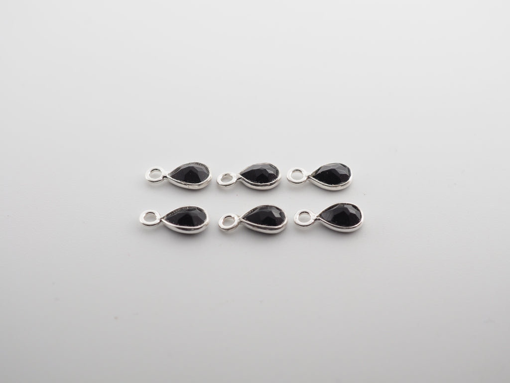 Black Onyx Silver Bezel 6x4mm, Single Connector, Black Onyx Charm