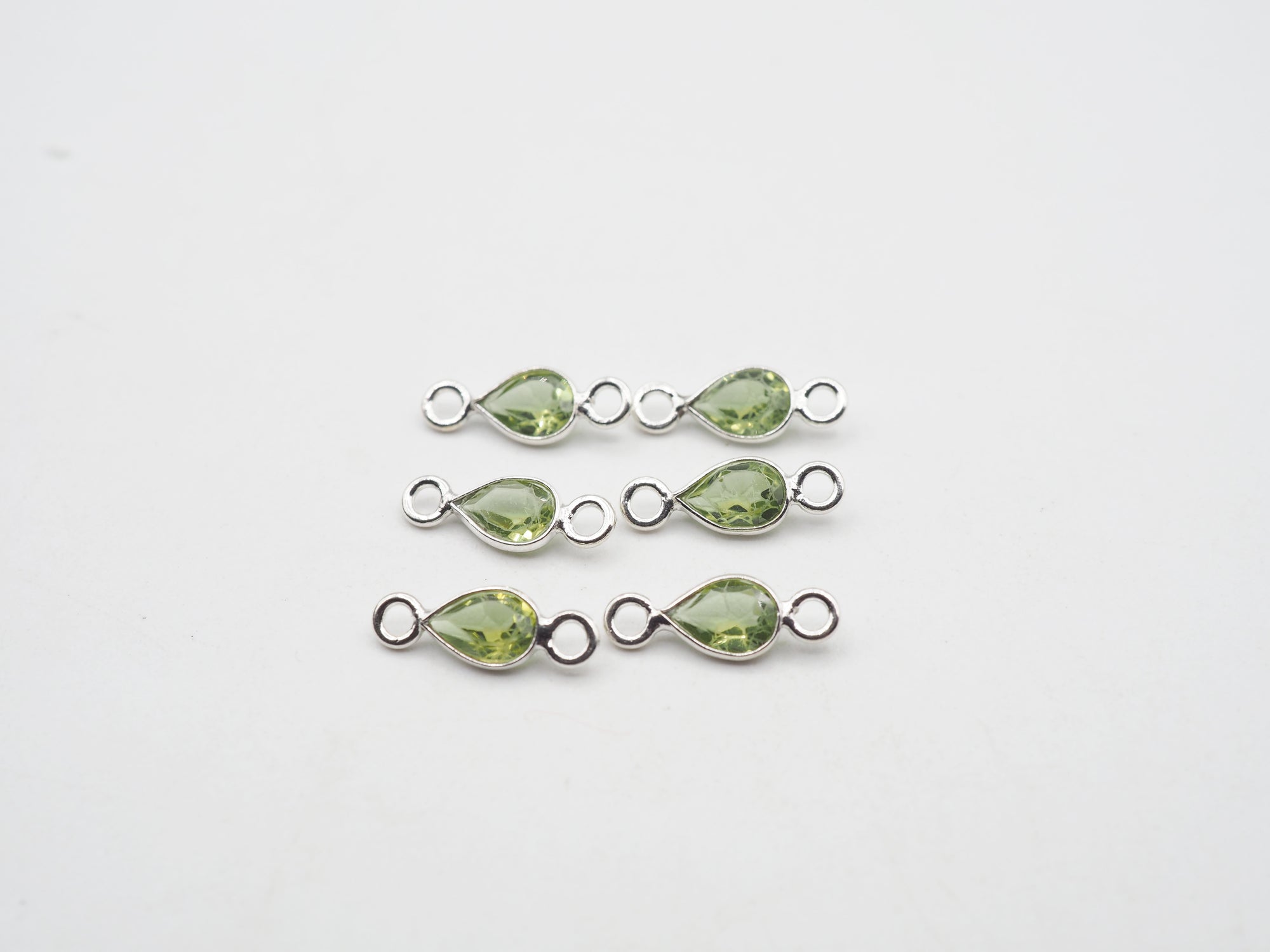 6x5mm Peridot Silver Bezel, Double Connector, Peridot teardrop  Bezel, Peridot Charm