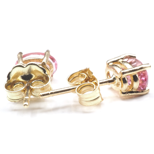 Pink Tourmaline Oval  6x4 mm Stud Earrings in 14K Yellow Gold