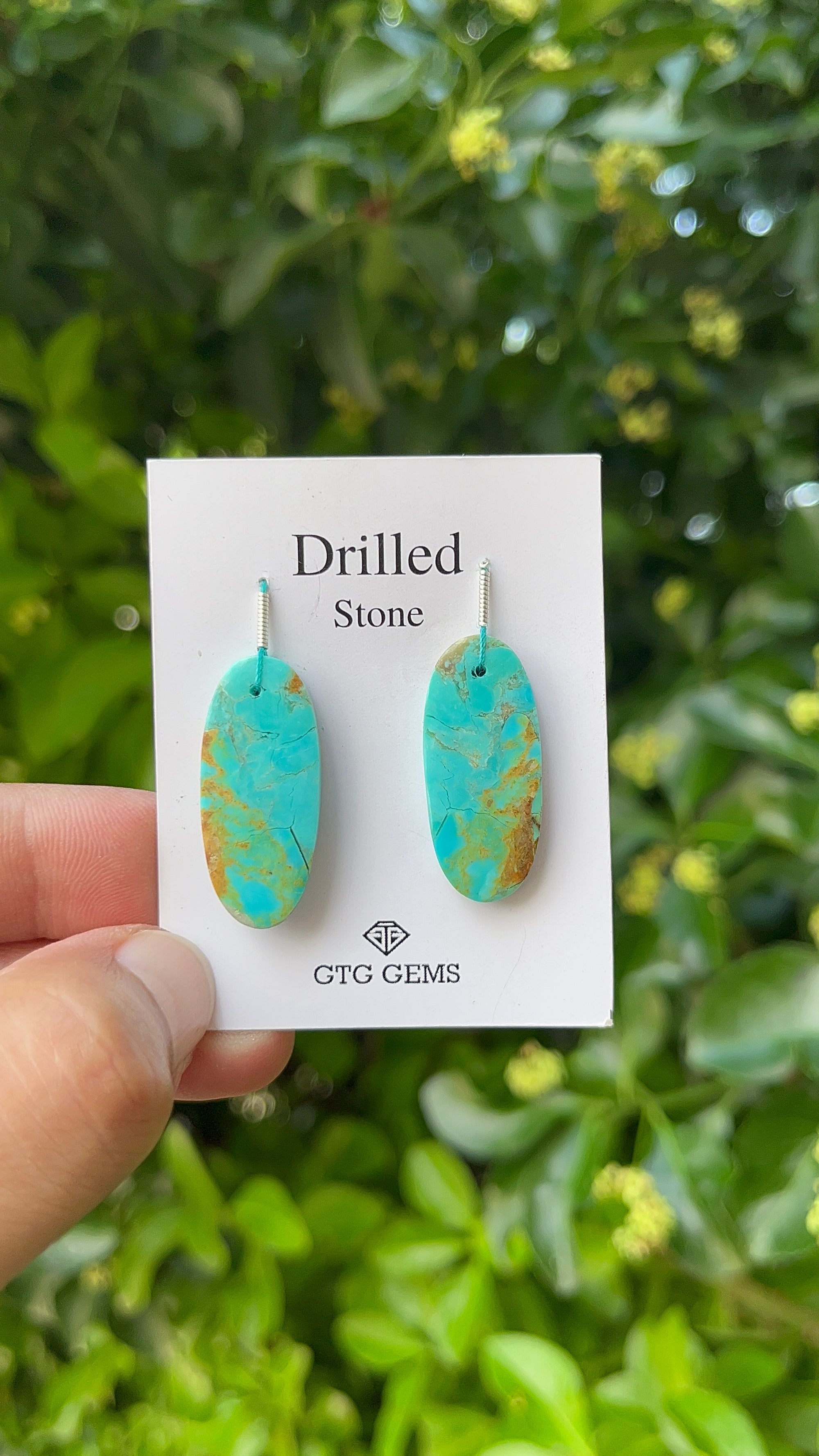 Drilled American Turquoise, Cabochon Matching Pair 30x13 mm,  Approximately 26.50 Carat (GTG-DAT-22)