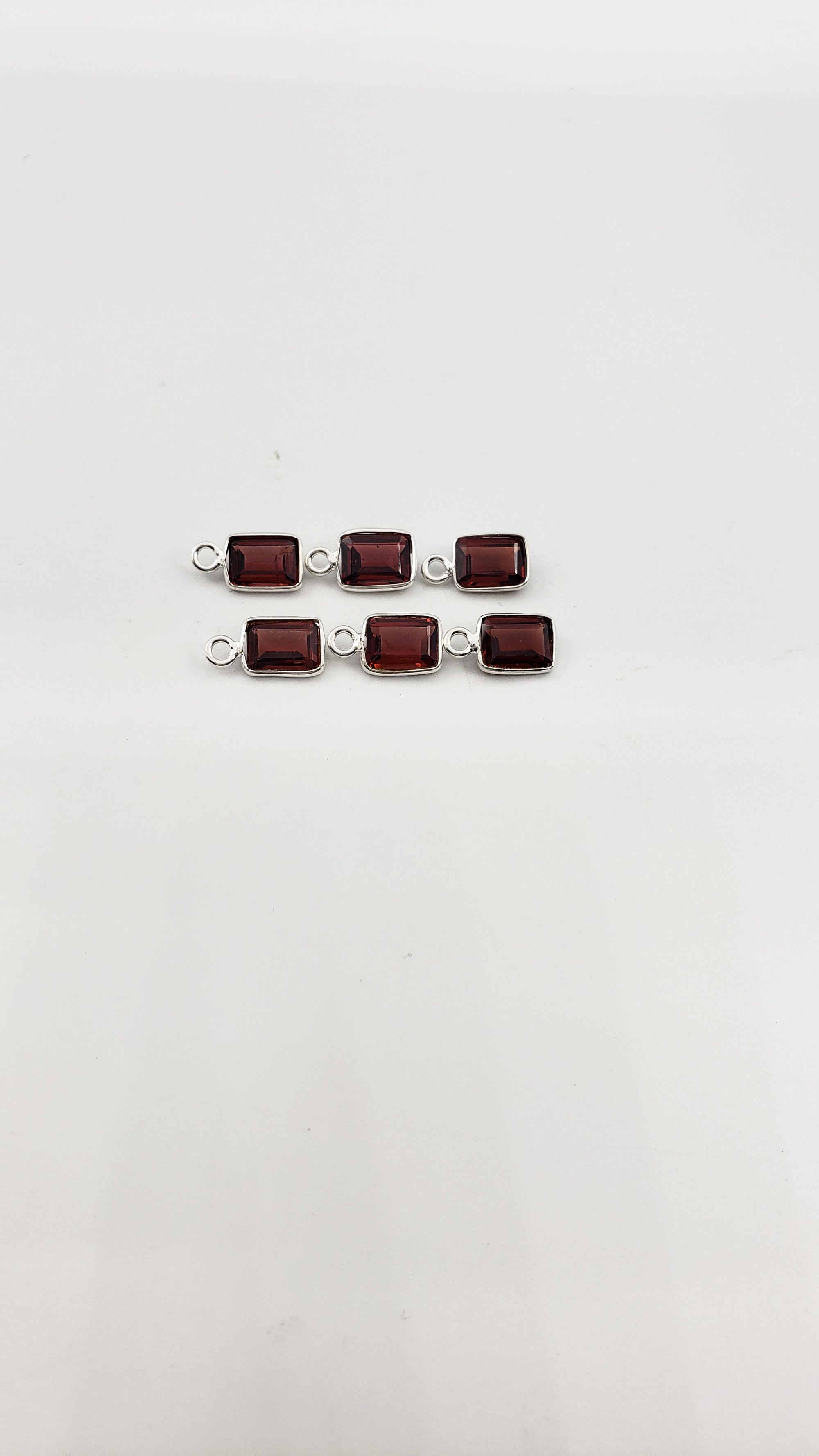 Garnet Bezel  Rectangle 6x4mm , Single Connector, Garnet Bezel, Garnet Charm, 925 Sterling Silver