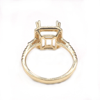14K Yellow Gold Ring Emerald Cut 10x8 mm With White Diamonds , Semi-Mount