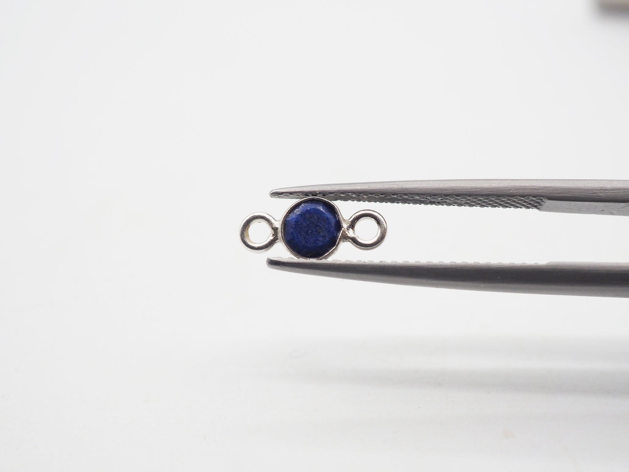 Lapis Silver Bezel 4mm , Double  Connector, 925 Sterling Silver