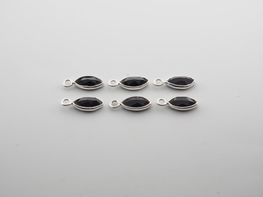Black Onyx Silver Bezel 7x4mm, Single Connector, Black Onyx Charm