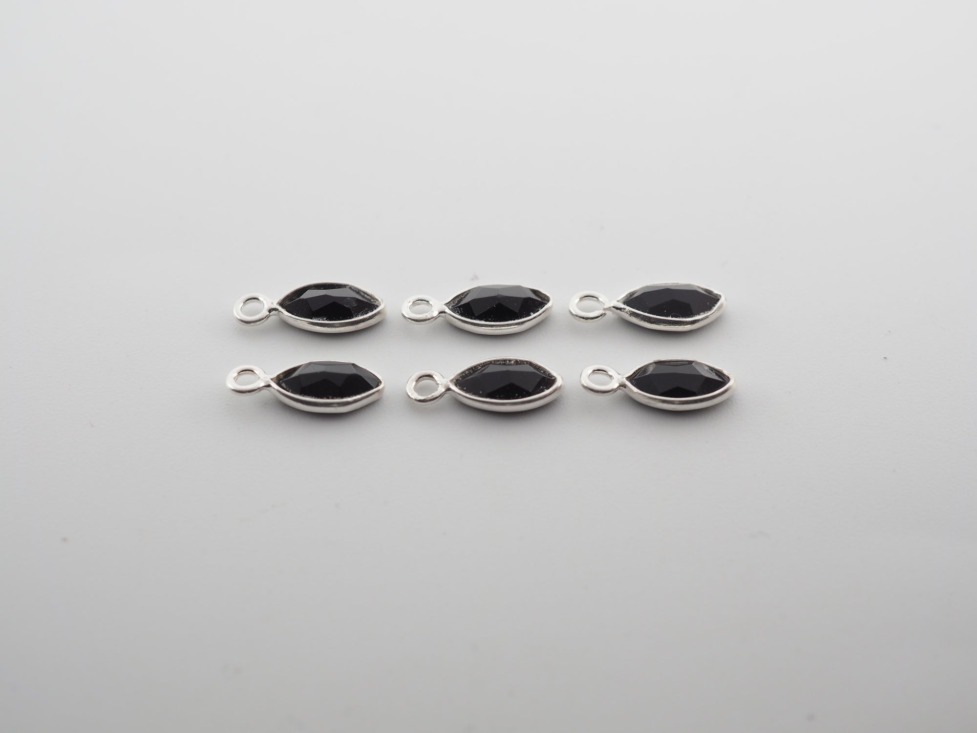 Black Onyx Silver Bezel 7x4mm, Single Connector, Black Onyx Charm