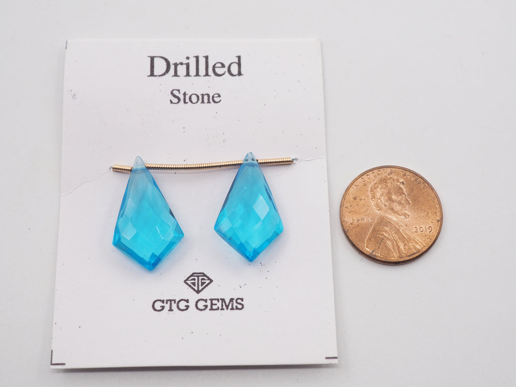 Hydro Drilled Faceted Blue Topaz Shield Shape  Approximately 13.5 Carat