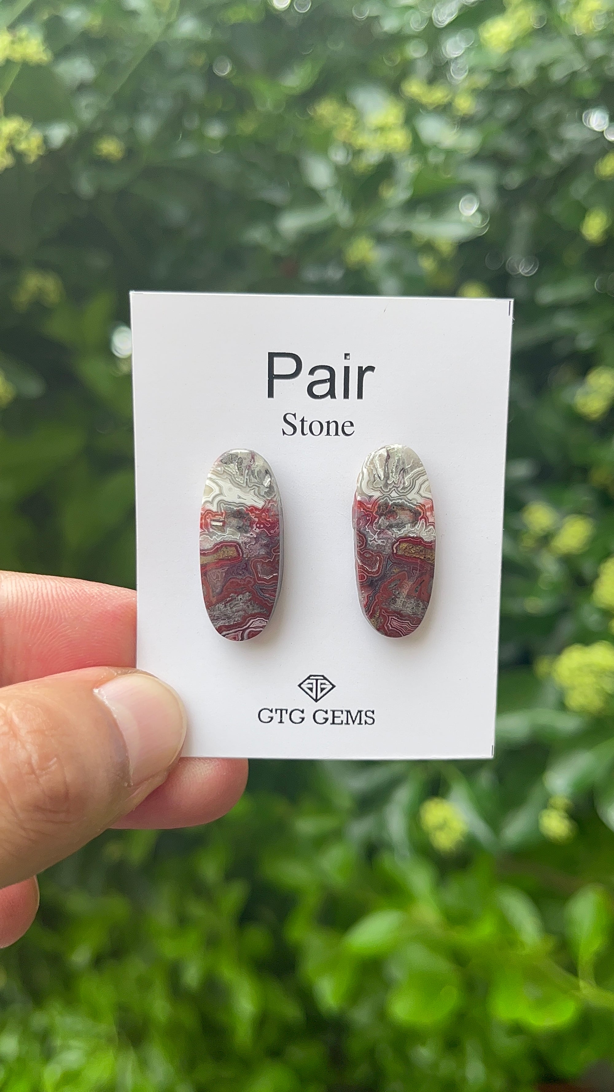Crazy Lace Agate, Cabochon Matching pair 26x11 mm, Approximately 22 carat (GTG-MCLA-7)