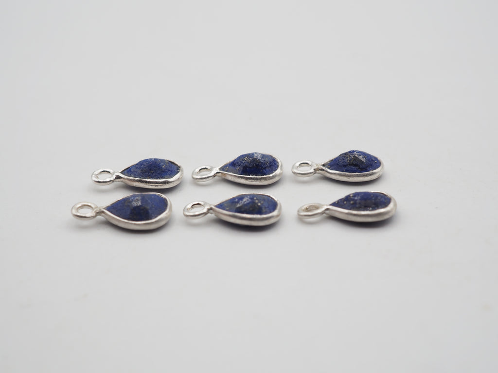 Lapis Silver Bezel 7x5mm , Single Connector, 925 Sterling Silver