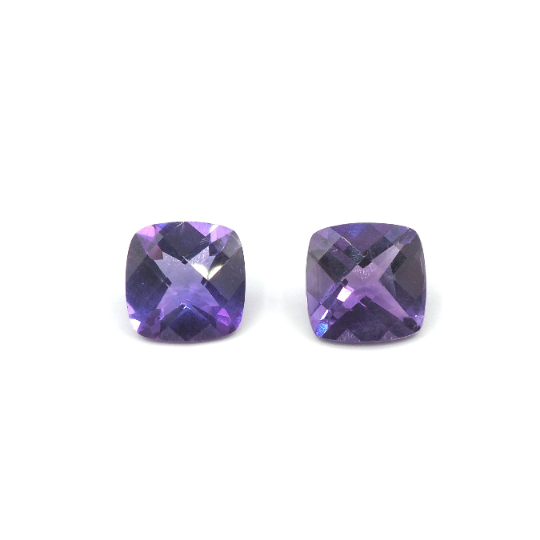 Amethyst Cushion Square 8mm Matching Pair Approximately 3.66 Carat