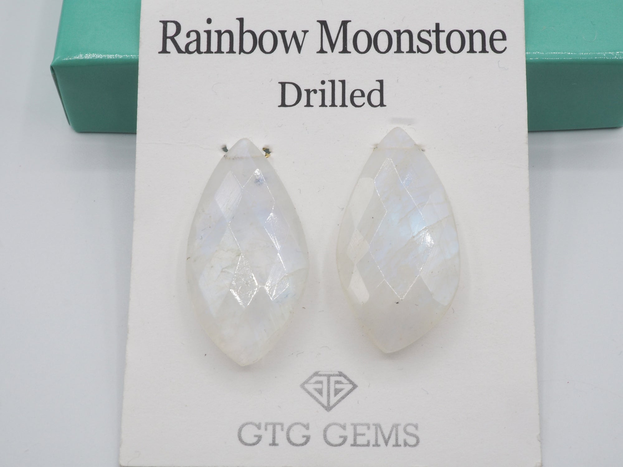Drilled Rainbow Moonstone, Drop Rainbow Moonstone 30x15mm
