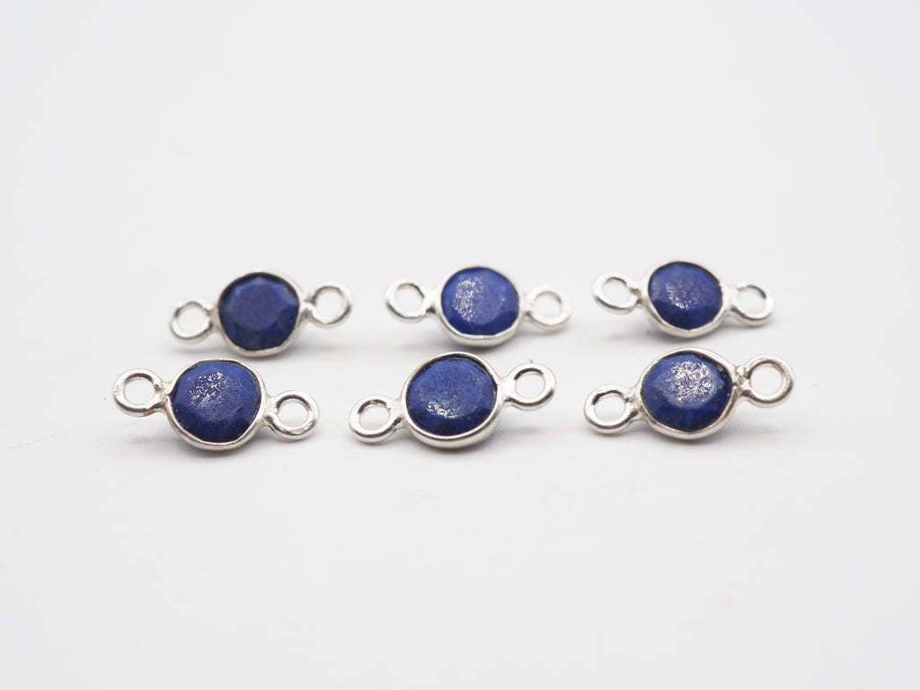 Lapis Silver Bezel 5mm , Double Connector, 925 Sterling Silver