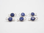 Lapis Silver Bezel 5mm , Double Connector, 925 Sterling Silver