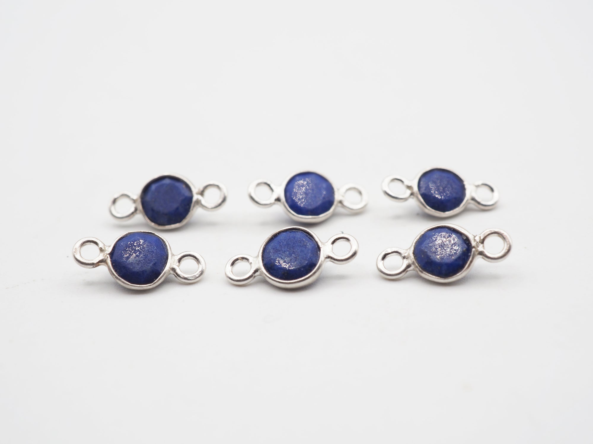 Lapis Silver Bezel 5mm , Double Connector, 925 Sterling Silver
