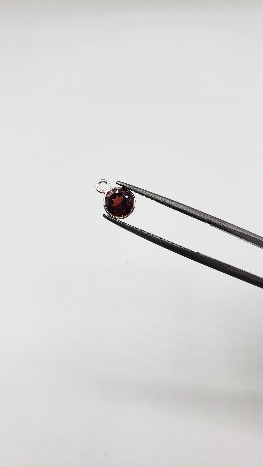 Garnet Bezel Round Shape 6mm, Single  Connector, Garnet Bezel, Garnet Charm, 925 Sterling Silver