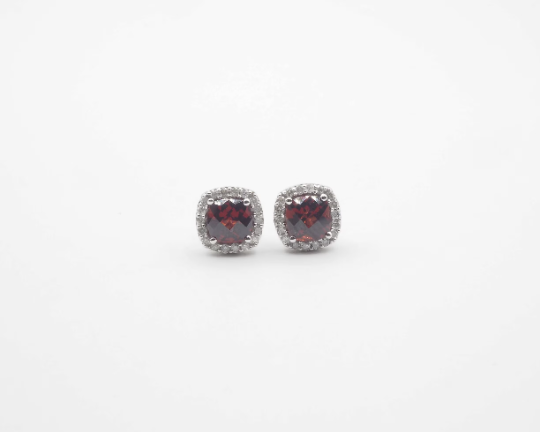 10K White Gold with Diamond Garnet Stud