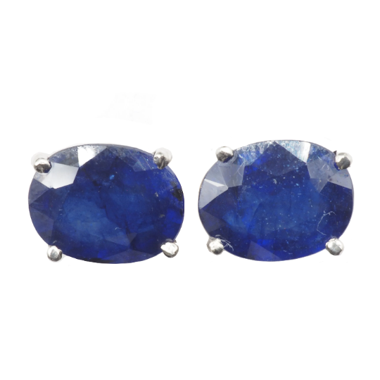 Blue Sapphire Oval 9x7 mm Stud Earrings in 14K White Gold, 4.94  Carat