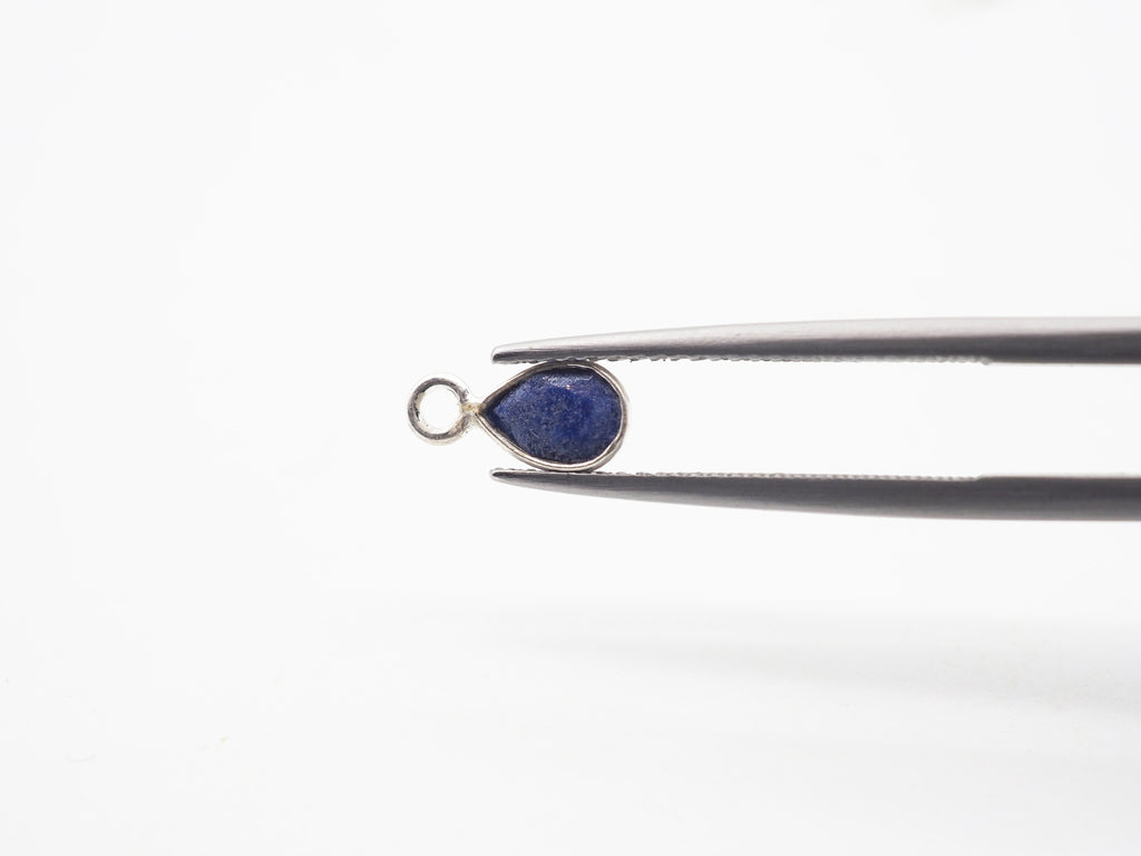 Lapis Silver Bezel 6x4mm , Single Connector, 925 Sterling Silver