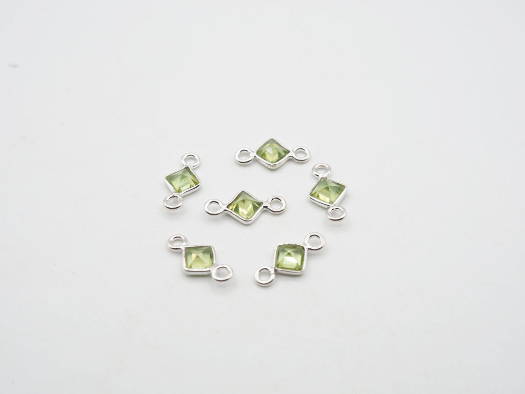 4x4mm Peridot Silver Bezel, Double Connector, Peridot Bezel, Peridot Charm